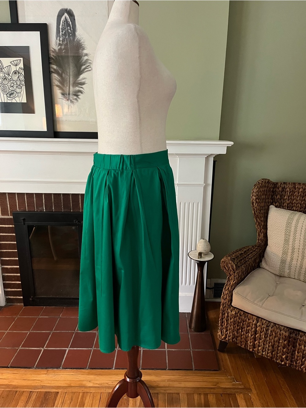 ELOQUII Kelly Green Full Midi Skirt -Box Pleat 100% Cotton - Size 18 - Picture 3 of 7